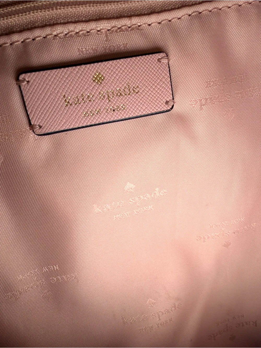 kate spade Pink Tote with Tan Straps and White Pouch